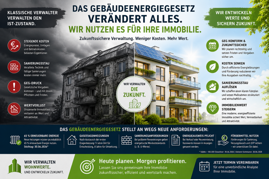 Das Gebäudeenergiegesetz verändert alles. Wir nutzen es für Ihre Immobilie